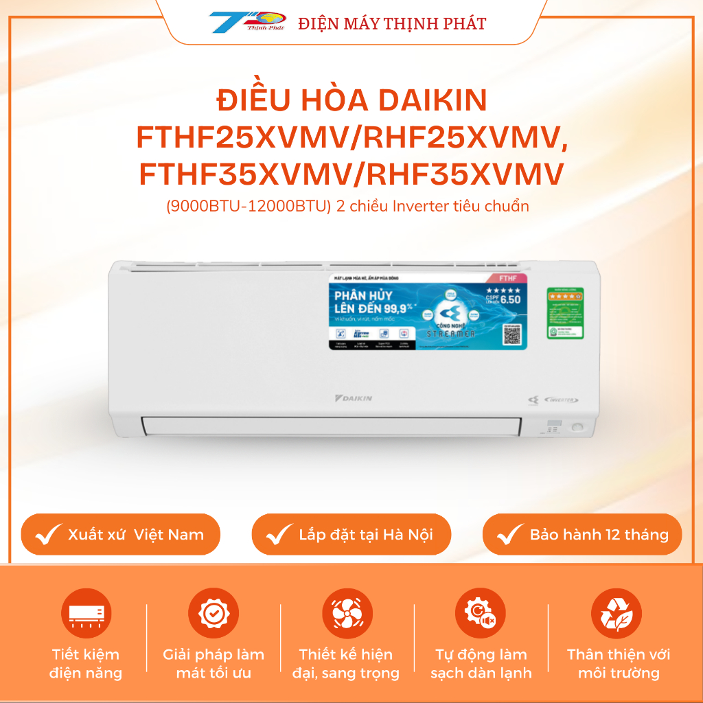 Điều Hòa Daikin FTHF25XVMV/RHF25XVMV, FTHF35XVMV/RHF35XVMV Inverter 2 Chiều 9000-12000BTU