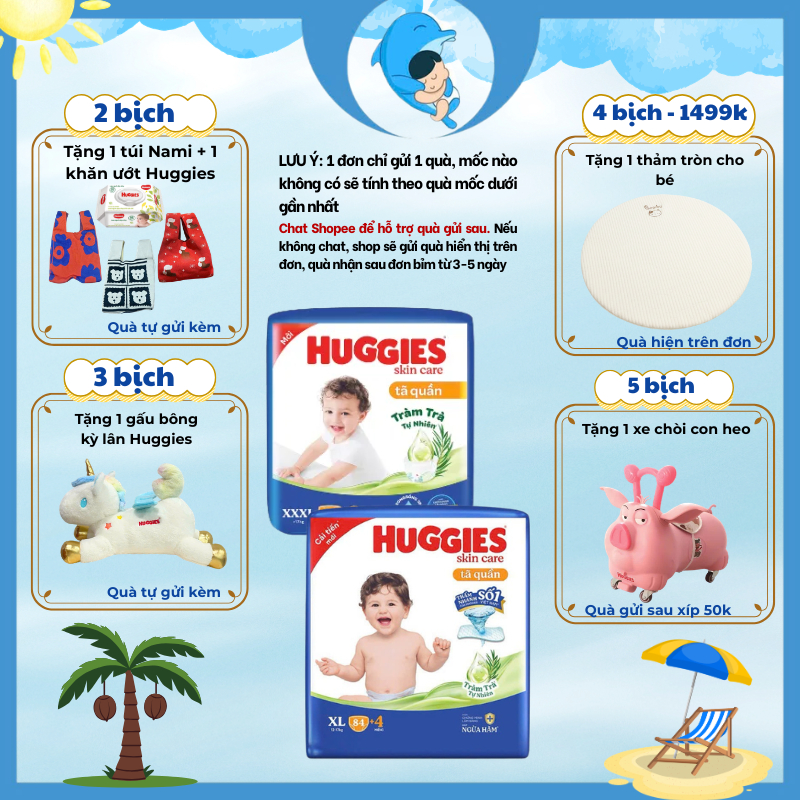 Tã/Bỉm quần Huggies tràm trà tự nhiên Skincare Pants Mega Jumbo M106/L104/XL88/XXL80 [SIÊU NHIỀU MIẾNG] MECAHEO