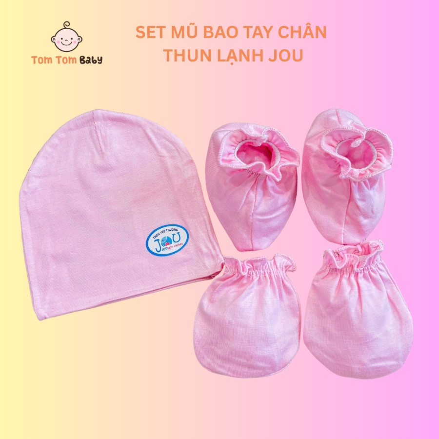 Set Mũ Bao Tay Chân Sơ Sinh Thun Lạnh JOU cho bé trai, bé gái - chất vải Rayon Co giãn 4 Chiều