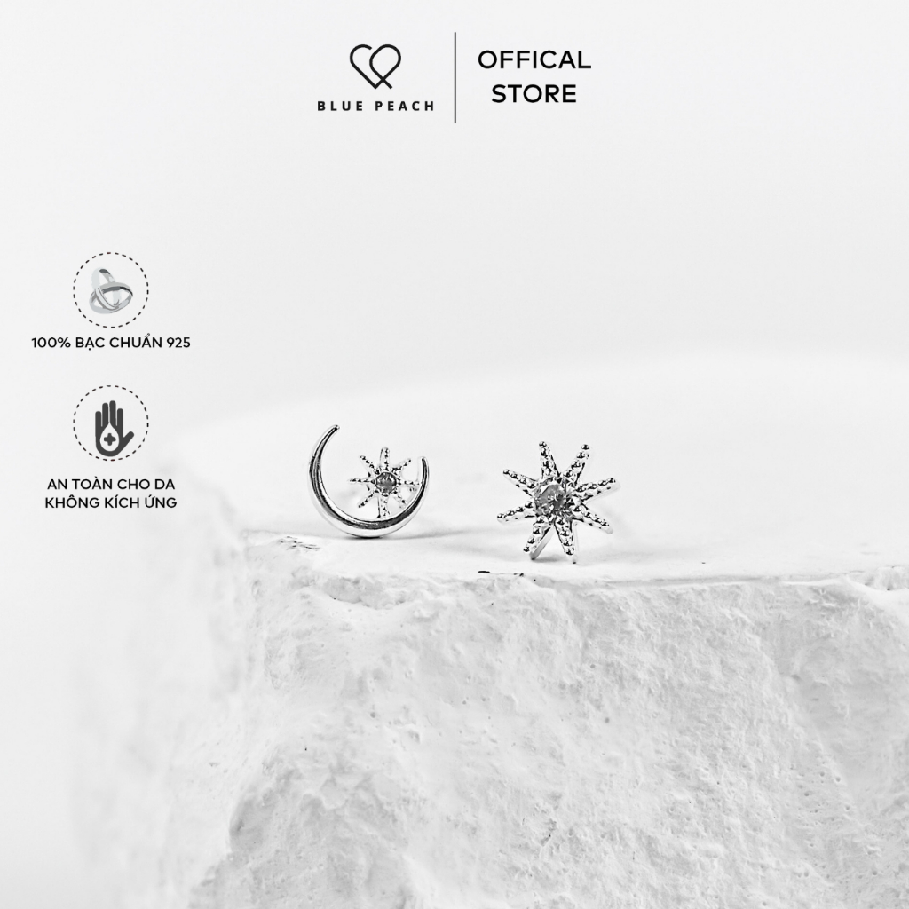 Khuyên Tai Bạc Blue Peach Bling Moon KT336