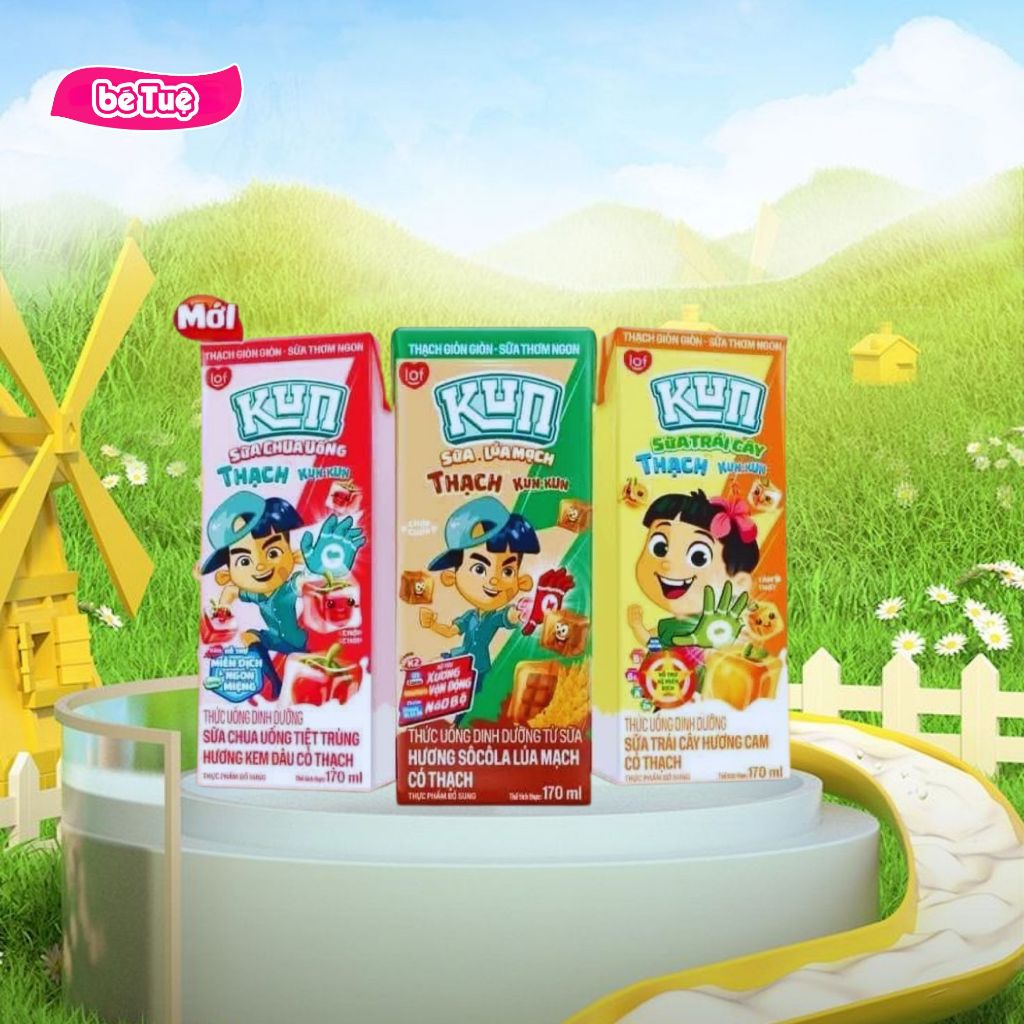 Kun Sữa Thạch Kun Kun nhiều vị thùng 48 hộp x 170ml