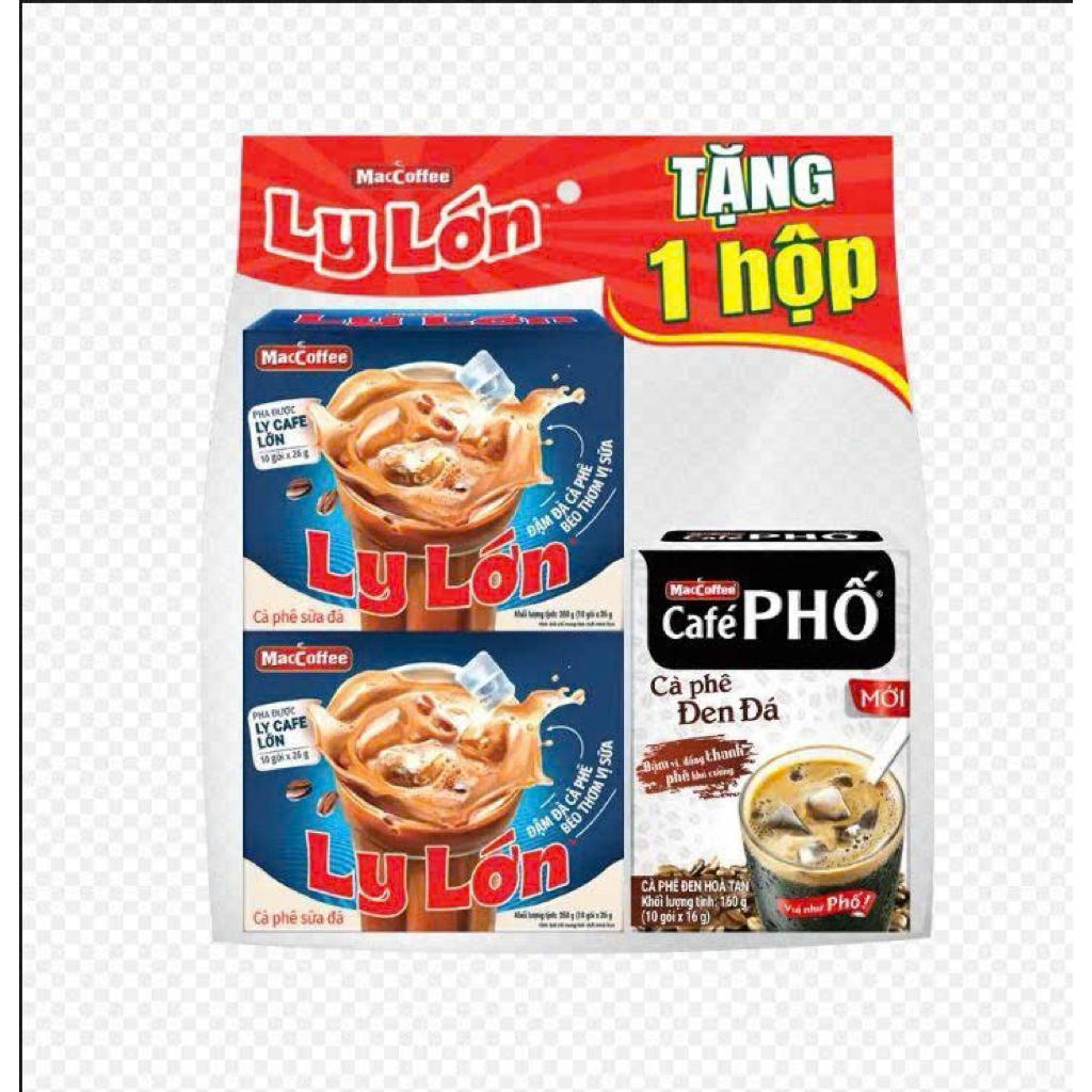 (Giá sỉ ) Thùng 20 set  2 Dây Cà phê sữa Ly Lớn MacCoffee tặng 1 hộp đen đá