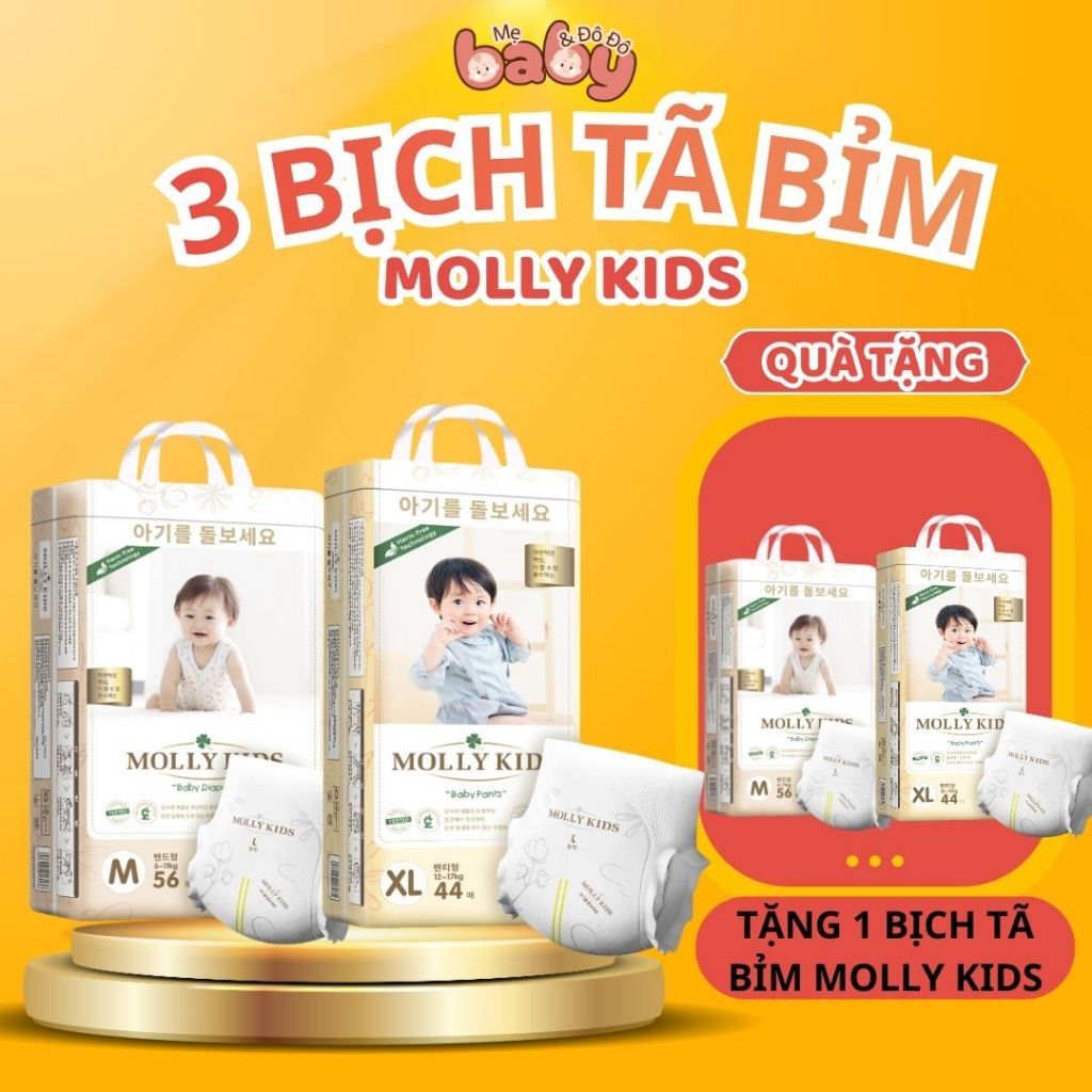 [ 3 Bịch Bỉm Molly Kids ] [ Tặng 1 Bịch Tã Bỉm Cùng Loại ] Bỉm Molly Kids Cho Bé Size NB - 4XL