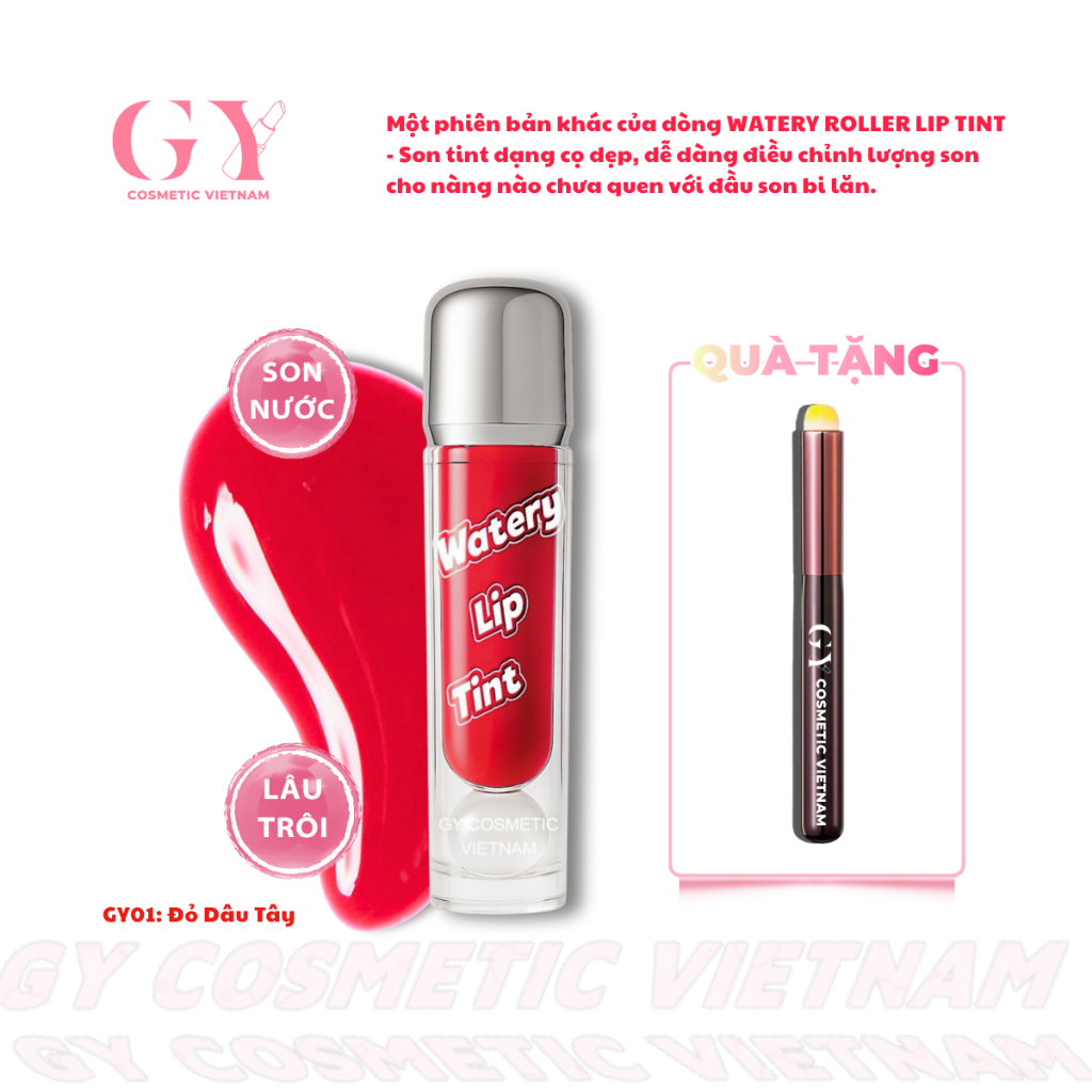 Son Tint Lì Watery Lip Tint 5ml, Màu GY01 Đỏ Dâu Tây, Lì Mịn, Nhẹ Môi, GY Cosmetic Vietnam
