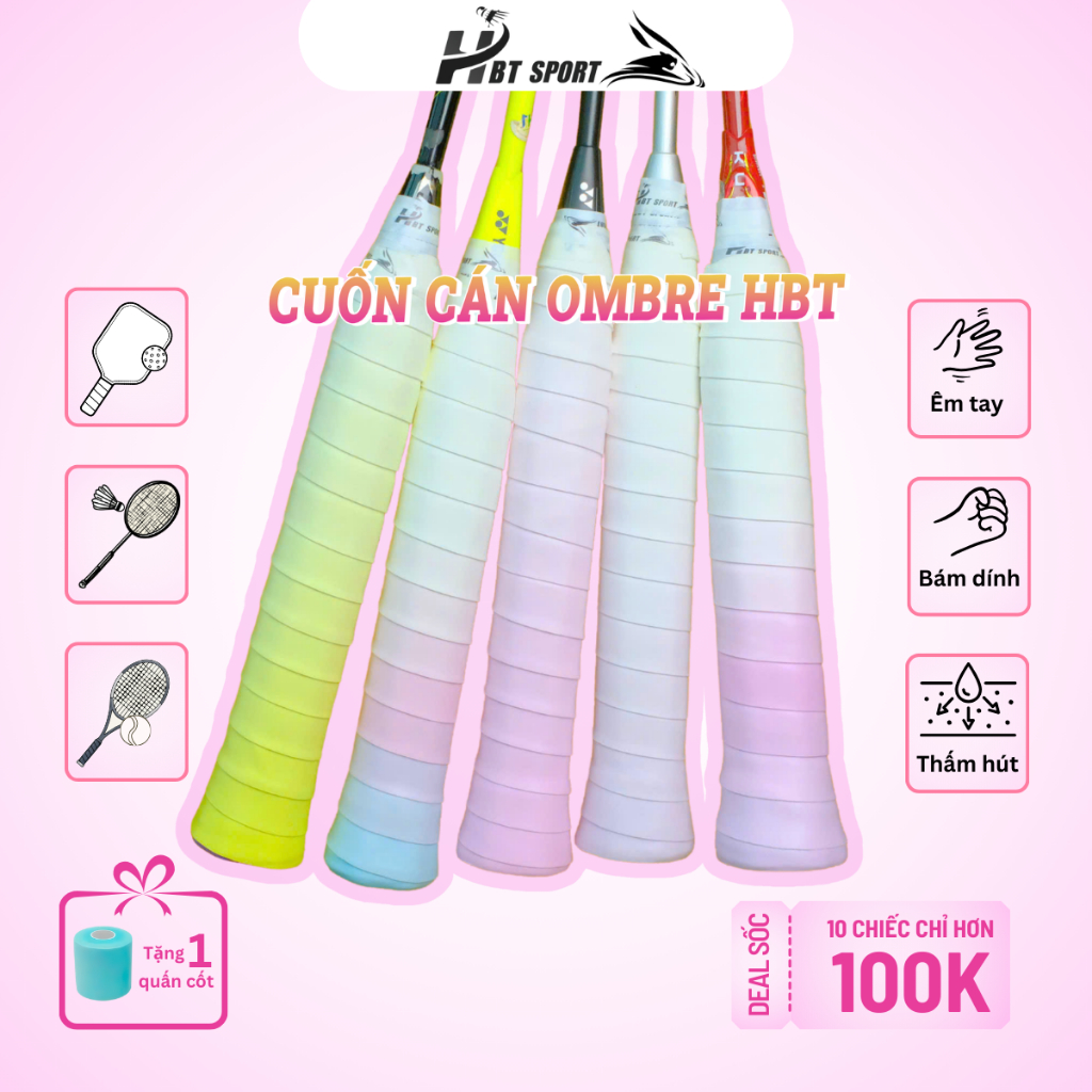 Quấn cán Loang Màu Vợt Pickleball, Quấn Cán Ombre HBT cầu lông bám dính êm tay