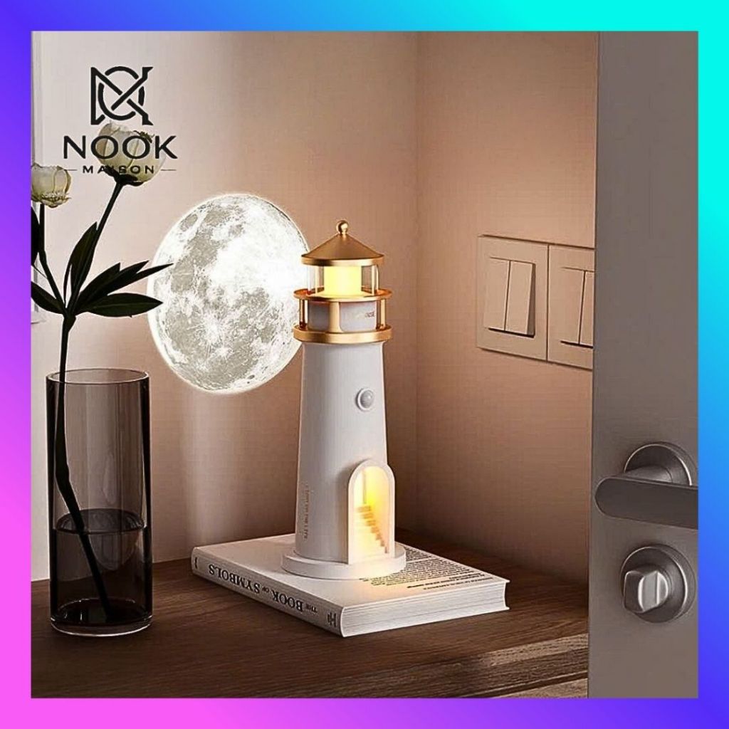 MD8 - Đèn Ngủ Lighthouse Ánh Trăng – Đèn Trang Trí Phòng Ngủ Cao Cấp, Có Bluetooth & Điều Khiển Từ X