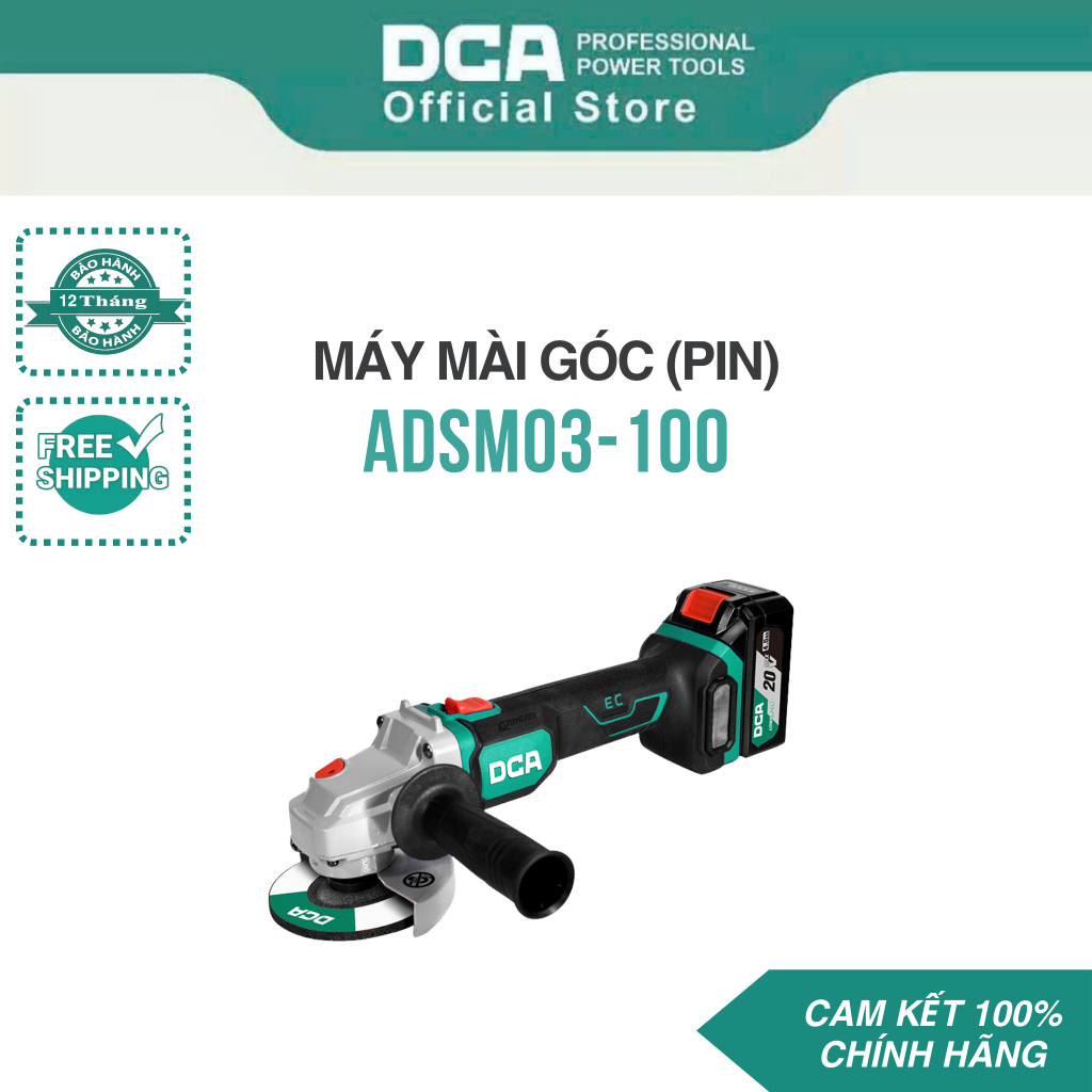 DCA Máy Mài Góc Không Chổi Than Không Dây ADSM03-100/ADSM06-100 20VMAX (Loại FK/EM/Z) - Hàng Phân Ph