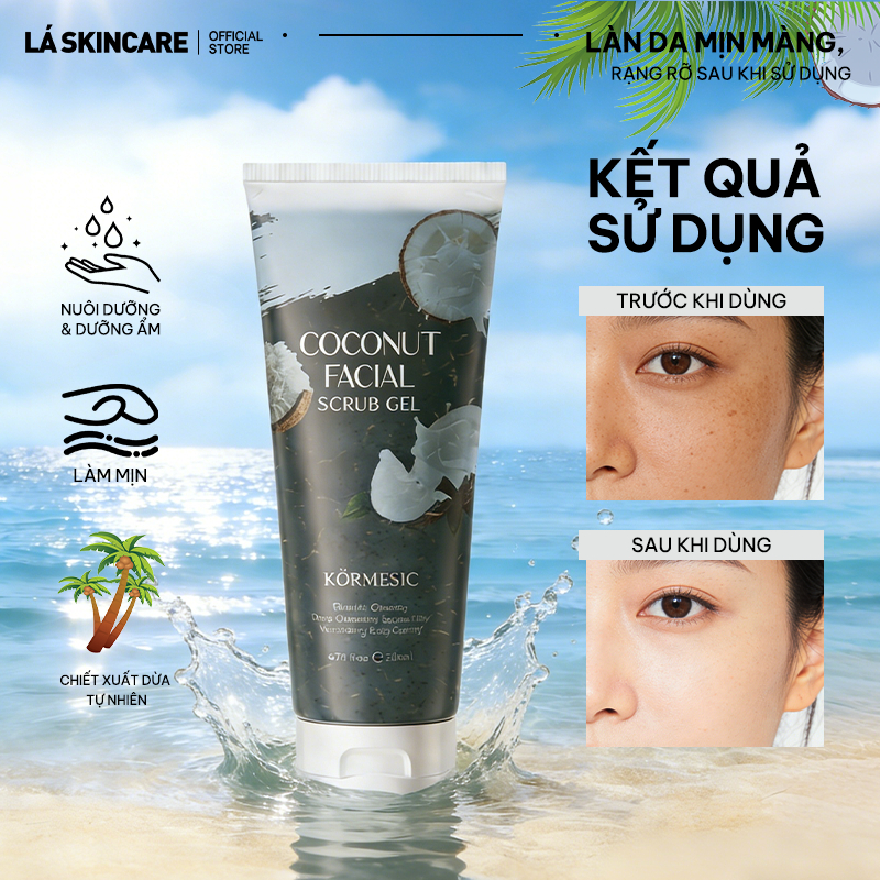 KÖRMESIC Gel Tẩy Tế Bào Chết Da Mặt 120ml - Chiết Xuất Tự Nhiên (Bơ, Lô Hội, Ốc Sên) Làm Sáng Da & Giảm Mụn Đầu Đen G15