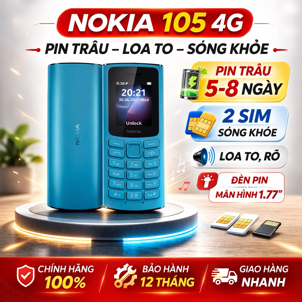 Điện thoại Nokia 105 4G 2 SIM. Có Volte Pin Trâu Loa To Sóng Khỏe Cho Người…