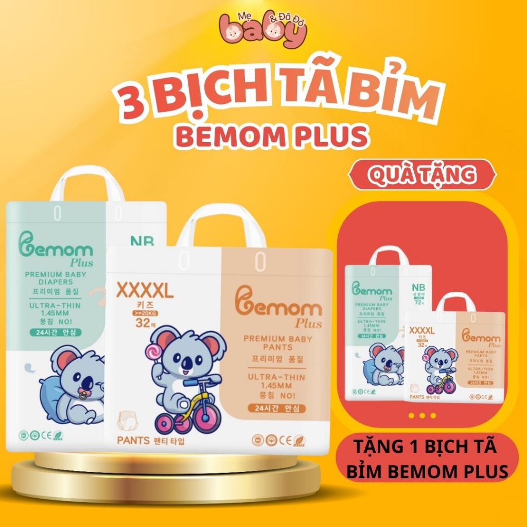 [ 3 Bịch Tã Bỉm Bemom Plus ] - [ Tặng 01 Bịch Bỉm Cùng Loại ] - Tã Bỉm Bemom Plus Full Size Cho Bé