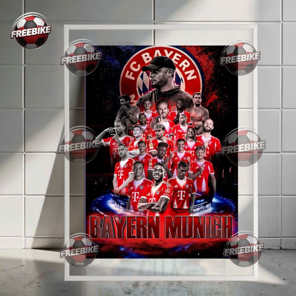 KHUNG POSTER TẬP THỂ CLB BAYERN MUNICH MÙA 2025-2026 BẰNG KÍNH PHA LÊ CAO CẤP