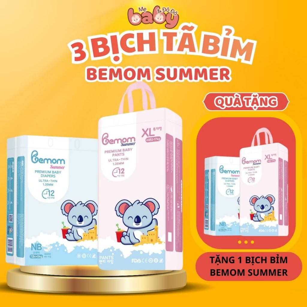 [ 3 Bịch Bỉm Bemom Summer ] - [ Tặng 01 Bịch Bỉm Cùng Loại ] - Bỉm Bemom Summer Full Size NB-XXXL