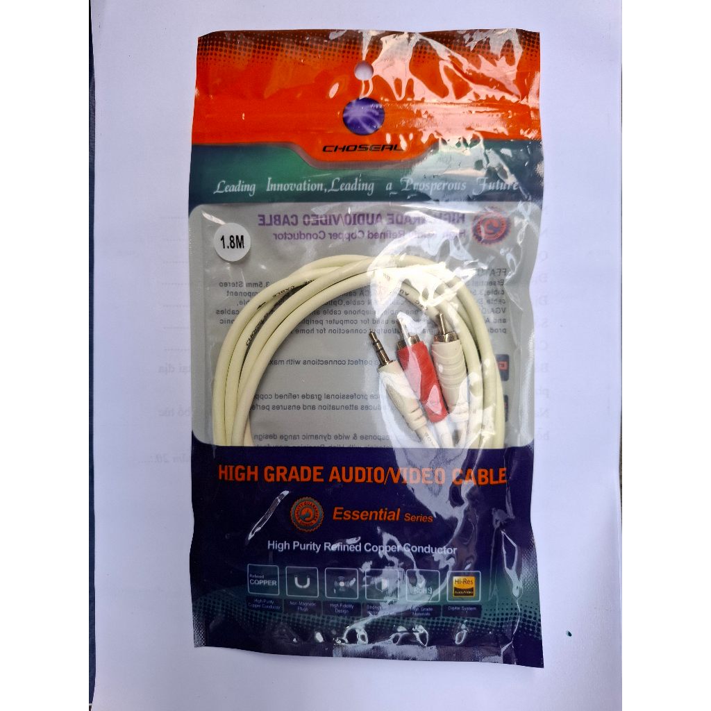 Cáp loa, jack 3.5 ra 2 RCA, 2 đầu hoa sen, hiệu Choseal, dài 1.8M