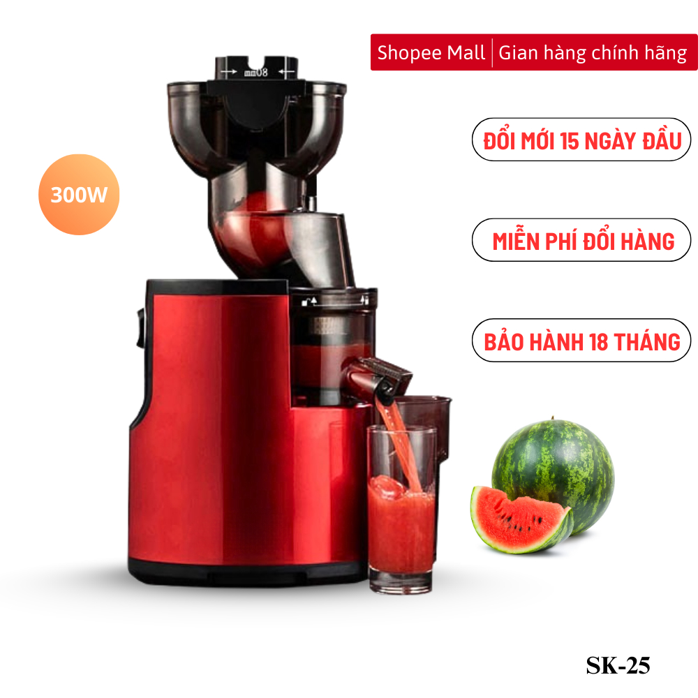 Máy ép chậm trái cây LUMABELLA SK25R công suất 300W giúp kiệt nước, lọc hết bã mà vẫn giữ nguyên dinh dưỡng