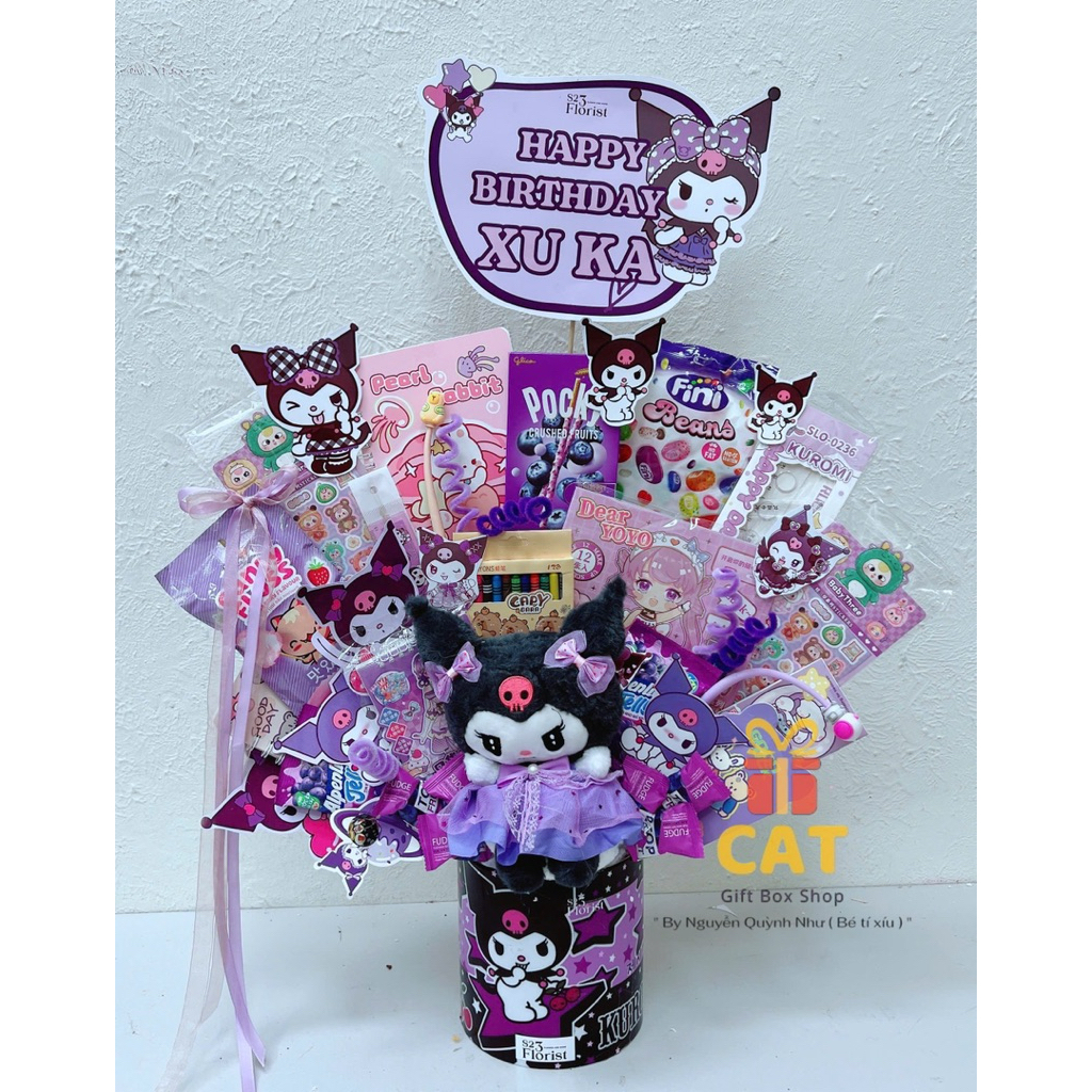 Set quà bánh kẹo Kuromi dễ thương | Quà sinh nhật bé gái | Gấu bông Kuromi | Quà bánh kẹo sinh nhật 