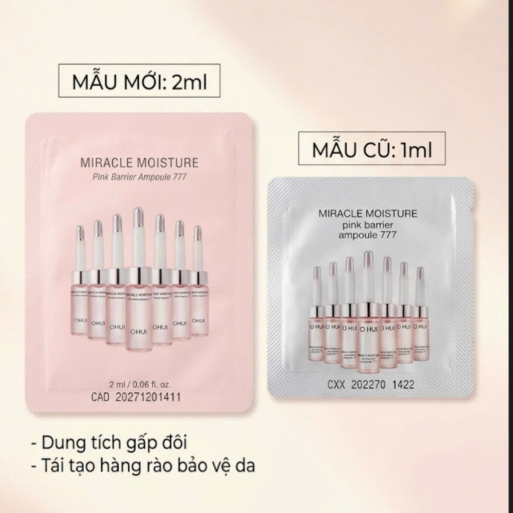 Combo Gói sample huyết thanh 777 Ohui, dưỡng ẩm dưỡng trắng và căng bóng da - Miracle Moisture Ampou