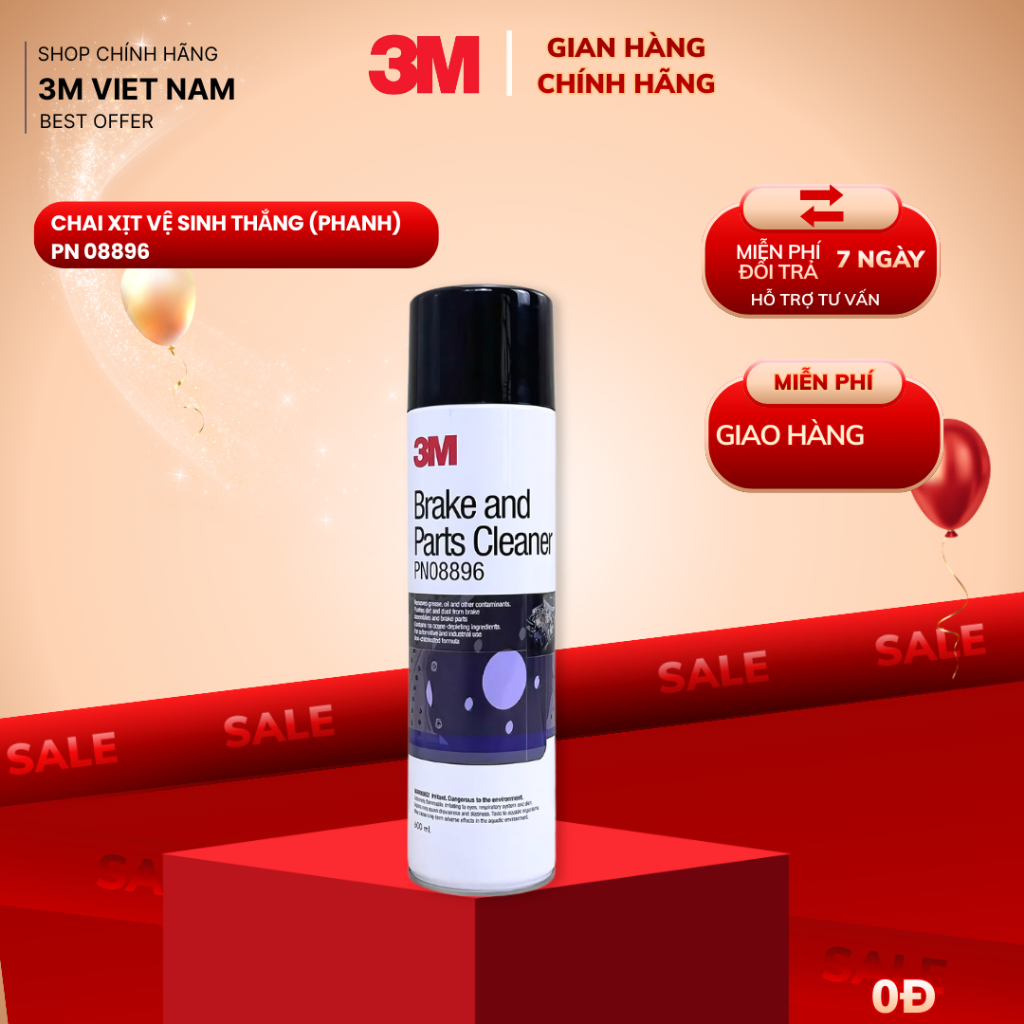Vệ sinh làm sạch bố thắng oto, xe máy 3M 08896 Brake and Parts Cleaner chai 600ml