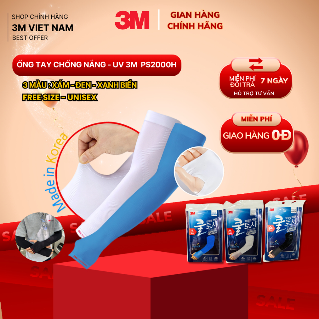 [SSPIC199K - GIẢM 10% ][1 Cặp] Ống Tay 3M™ Chống Nắng Nóng - UV 50++  xỏ ngón Free size < 90 kg , Kéo dài 50cm, PS2000H