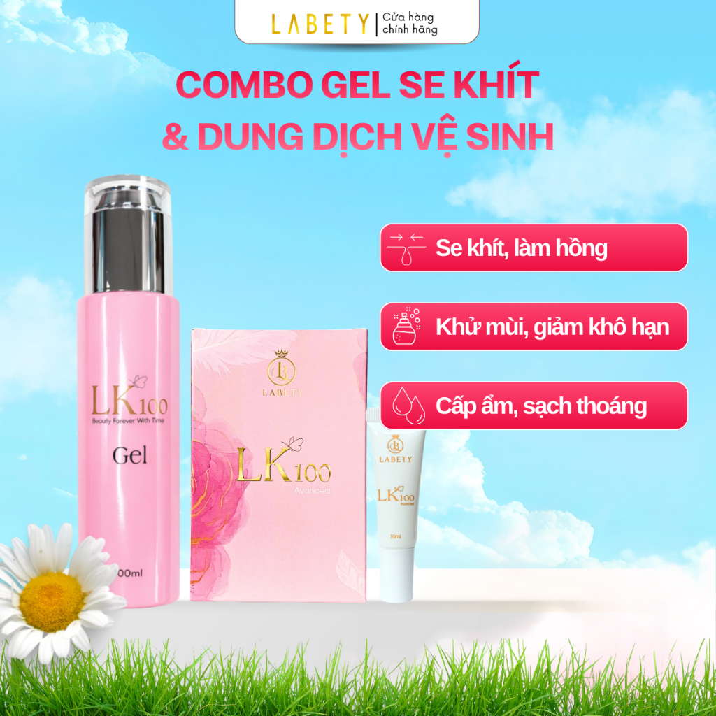 Bộ gel se khít & dung dịch vệ sinh LK100, làm hồng khử mùi, giảm khô hạn, cấp ẩm vùng kín