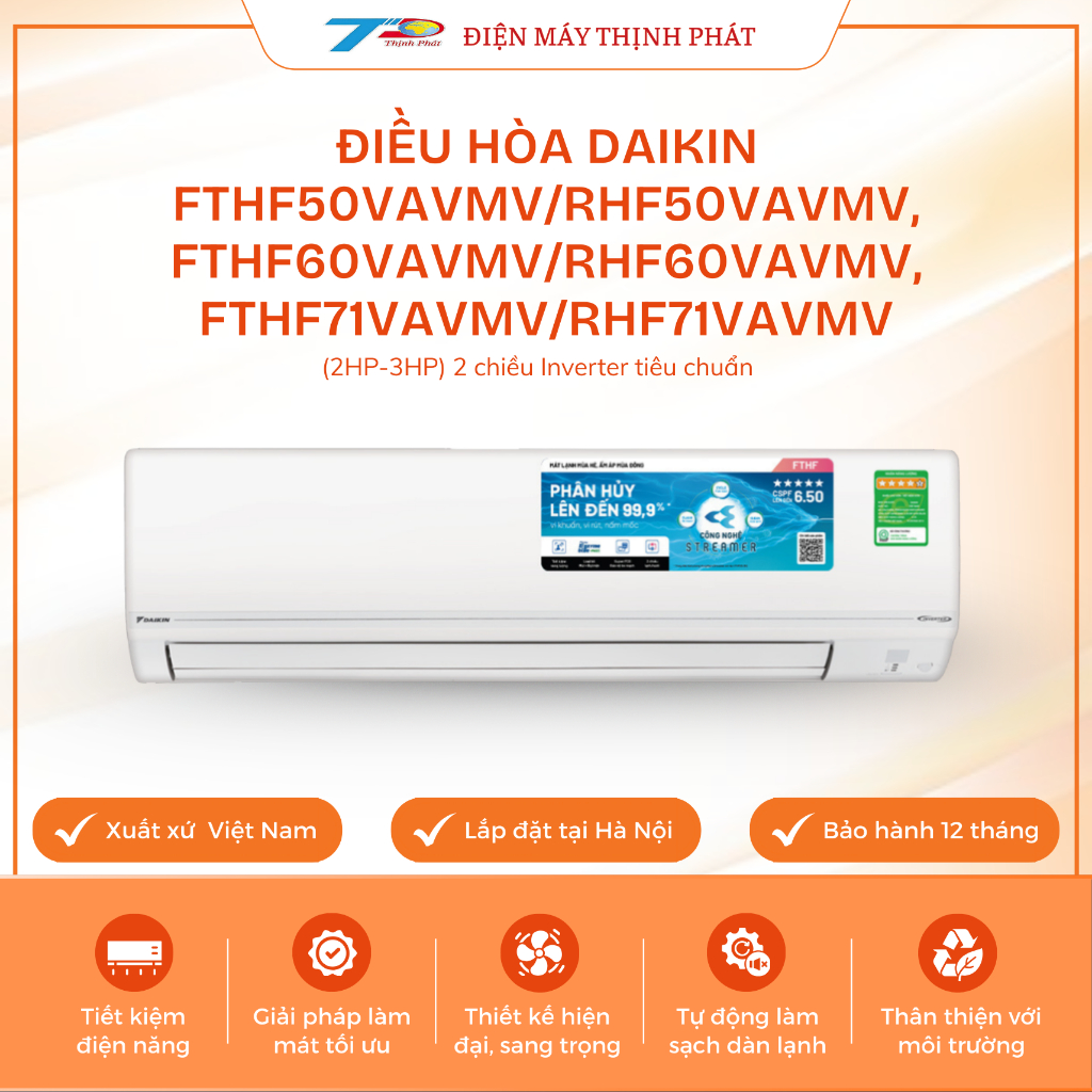 Điều Hòa Daikin FTHF50VAVMV/RHF50VAVMV, FTHF60VAVMV/RHF60VAVMV, FTHF71VAVMV/RHF71VAVMV Inverter 2 Ch