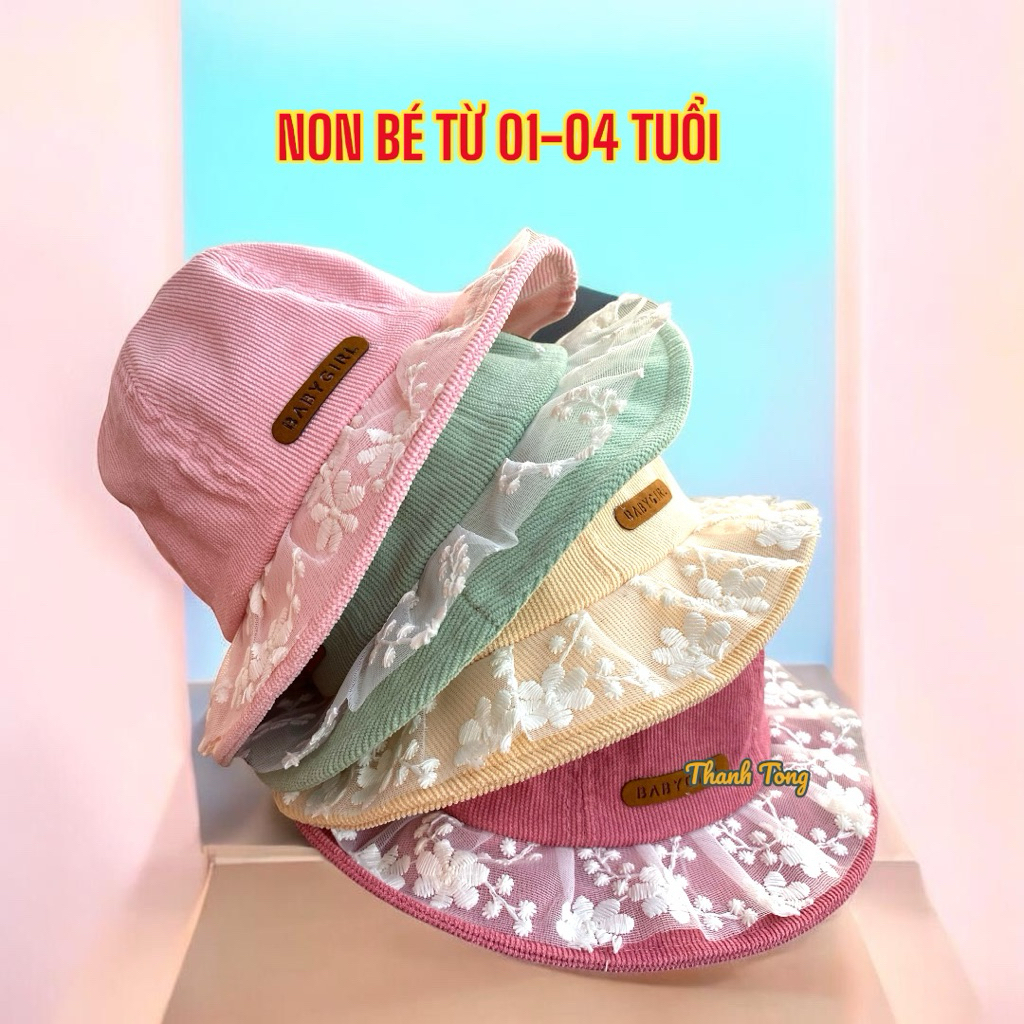 BO105: Nón bo bucket cho bé gái từ 02-05 tuổi phối lưới đơn giản, dễ thương, vải mềm thấm hút mồ hôi