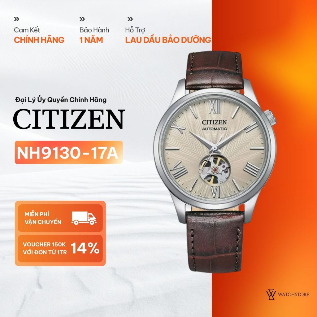 Đồng Hồ Citizen Nam NH9130-17A Máy Cơ / Automatic  Size Mặt 40mm Mặt KÍnh Saphire Dây Da Chính Hãng