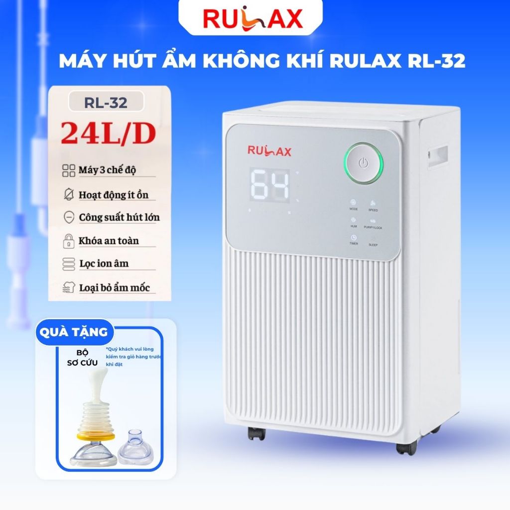 Máy Hút Ẩm RULAX Công Nghệ Máy Nén Hút 24L/Ngày, Khử Ẩm Sấy Khô Quần Áo Kết Nối WIFI - BH 24 Tháng