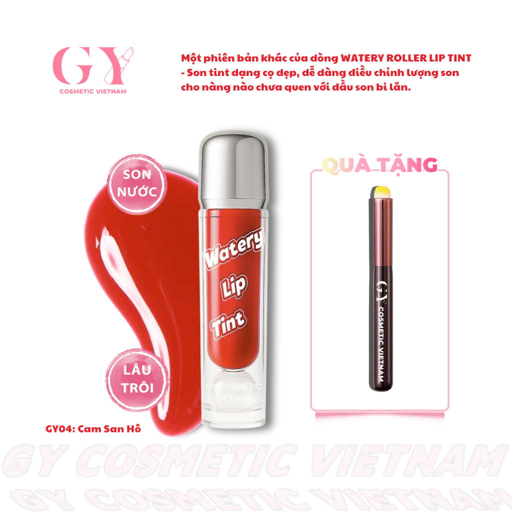 Son Tint Lì Watery Lip Tint 5ml, Màu GY04 Cam San Hô, Lì Mịn, Nhẹ Môi, GY Cosmetic Vietnam