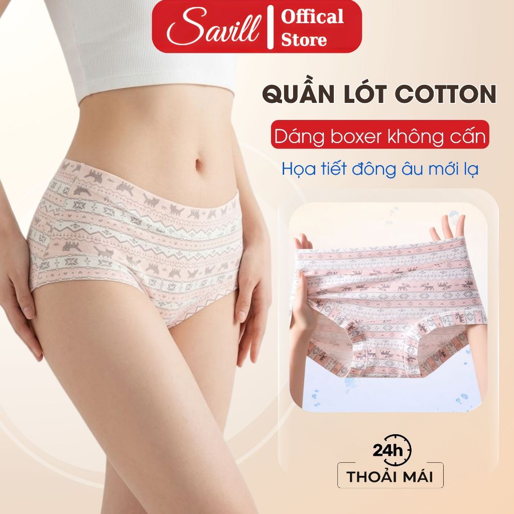 [MẪU MỚI] Quần Lót Nữ Cotton In Họa Tiết Bắc Âu - Quần Chip Nữ Dáng Boxer Không Hằn Cấn SAVILL L5296