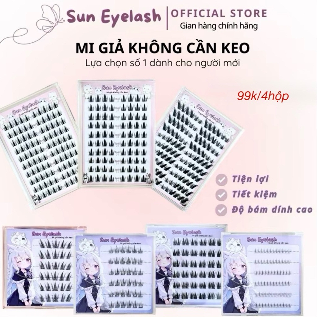 [Combo 4 hộp/99K] Mi sẵn keo Sun Eyelash (6 hàng)