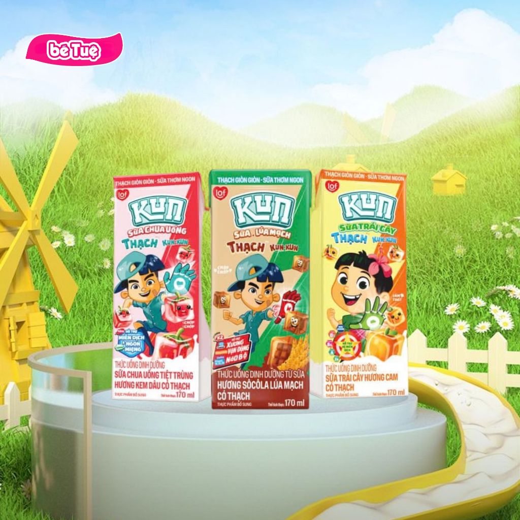 Kun Sữa Thạch Kun Kun nhiều vị thùng 48 hộp x 100ml