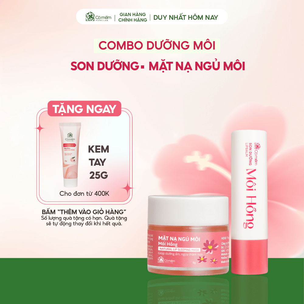 Combo Môi Hồng Gồm Son Dưỡng Hồng Môi Và Mặt Nạ Ngủ Môi Cỏ Mềm