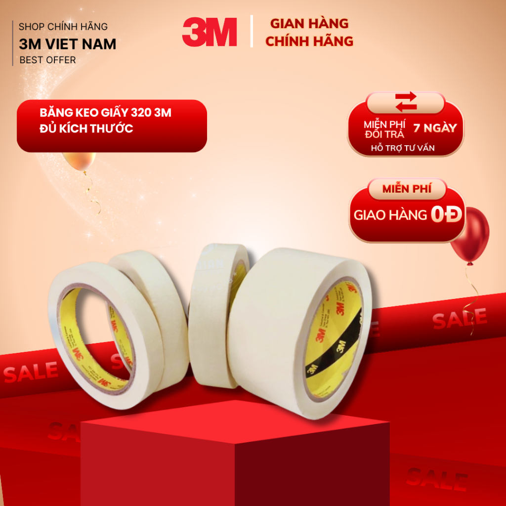 Băng keo giấy 3M 320 (combo 5 cuộn)