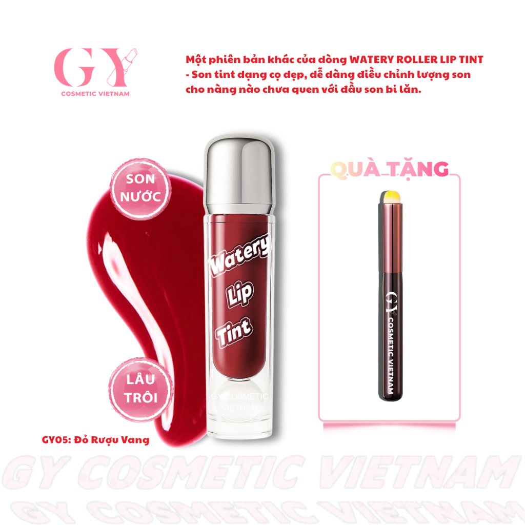 Son Tint Lì Watery Lip Tint 5ml, Màu GY05 Đỏ Rượu Vang, Lì Mịn, Nhẹ Môi, GY Cosmetic Vietnam