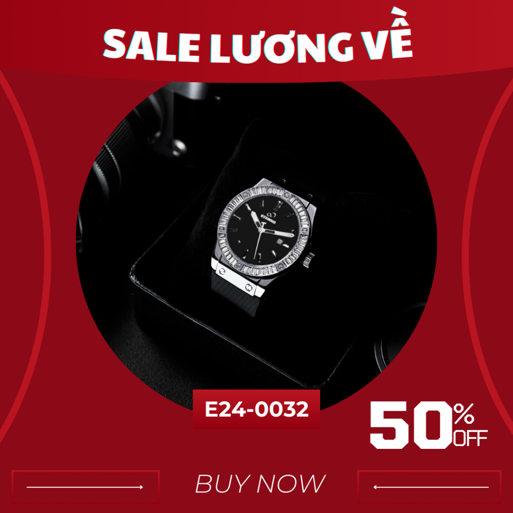Đồng Hồ Nam - Thương Hiệu ETERNO E24-0032 Viền Đính Đá Khối Dây Cao Su Non Cao Cấp [BẢO HÀNH 1 NĂM]