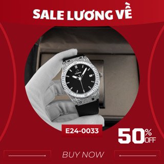 Đồng Hồ Nam - Thương Hiệu ETERNO E24-0033 Dây Cao Su Đen, Viền Bạc Đính Đá Cao Cấp, Size 40mm