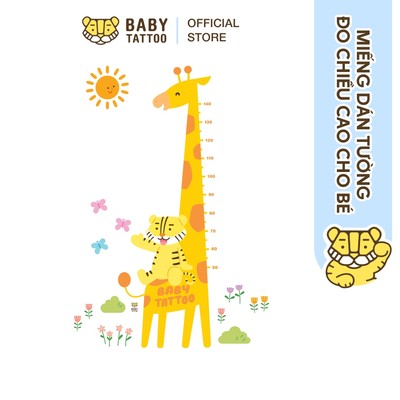 BABY TATTOO Miếng Dán Tường Đo Chiều Cao Hình Con Hổ Và Hươu Cao Cổ Dễ Thương, Trang Trí Phòng Cho Bé