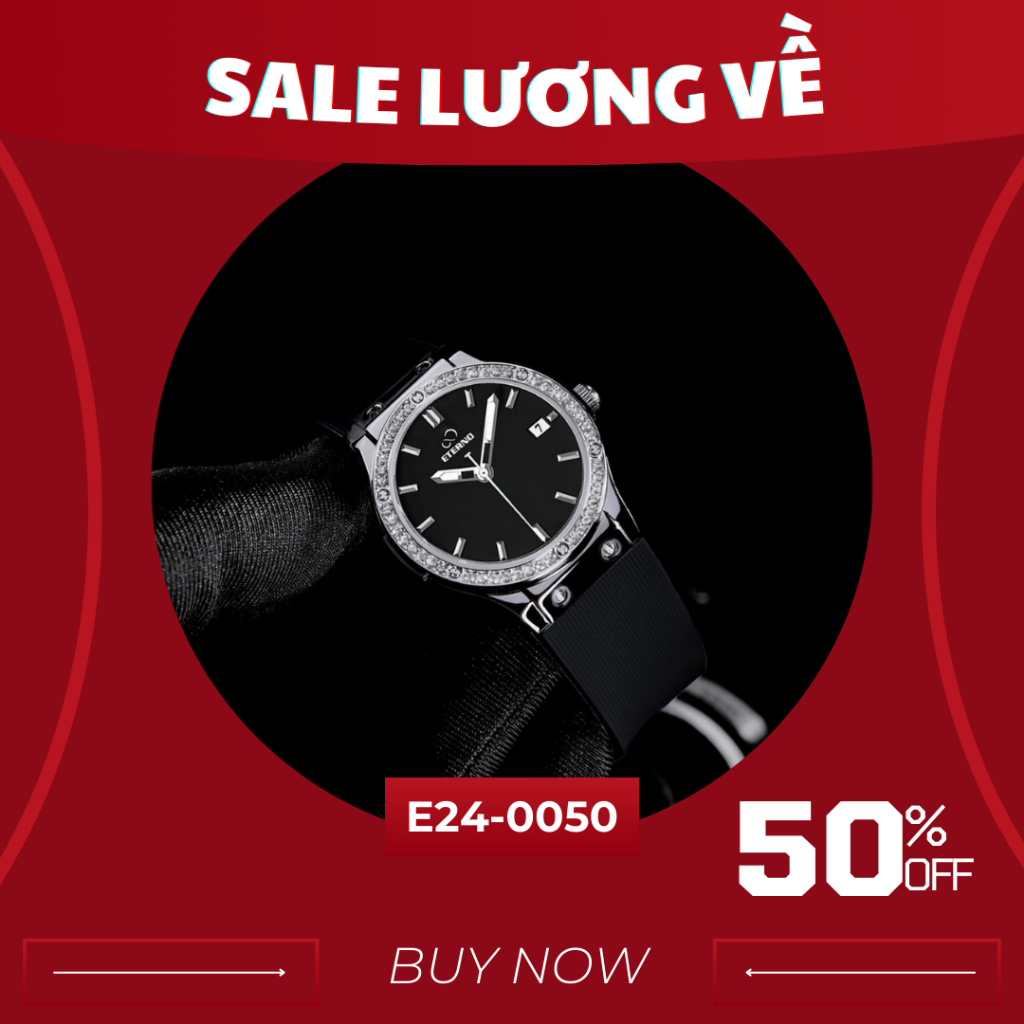 Đồng Hồ Nữ - Thương Hiệu ETERNO E24-0050 dây cao su non cao cấp - viền đính full đá sang trọng
