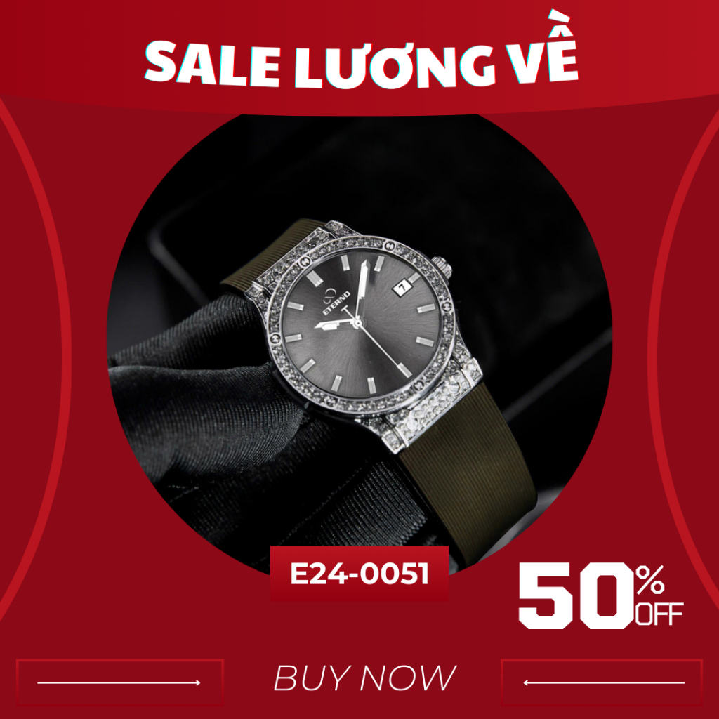 Đồng Hồ Nữ - Thương Hiệu ETERNO E24-0051 dây cao su non, viền đính đá tinh tế _ đồng hồ nữ