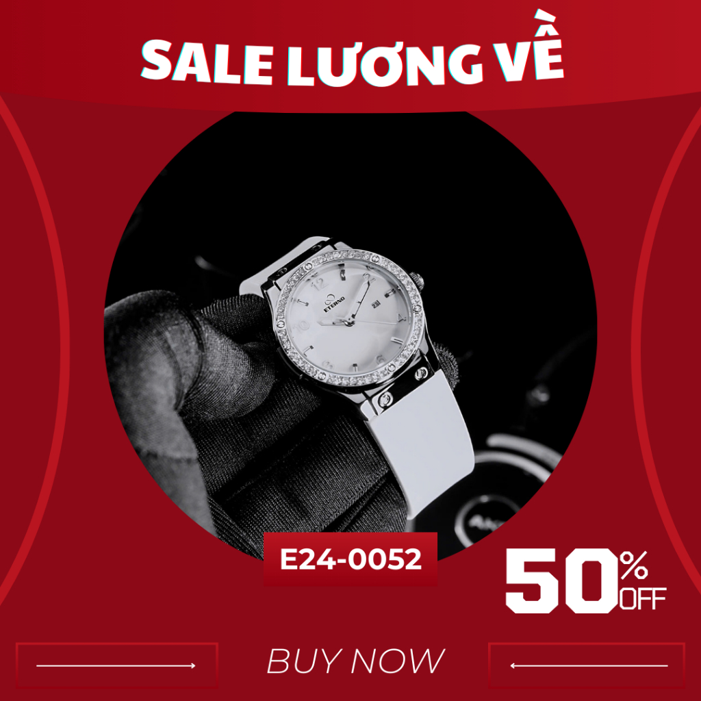 Đồng Hồ Nữ - Thương Hiệu ETERNO E24-0052 dây cao su non, viền đính đá tinh tế _ đồng hồ nữ đẹp