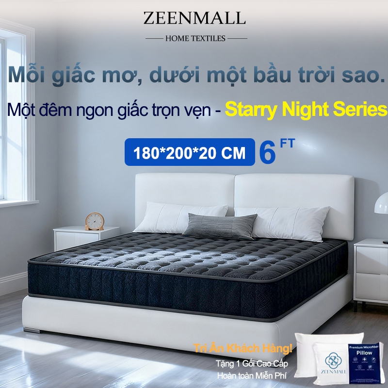 ZEEN Nệm Lò Xo Túi Độc Lập 20cm Cao Cấp 1m8x2m Thoáng Khí Mát Mẻ Phòng Ngủ Gia Đình - đệm giường