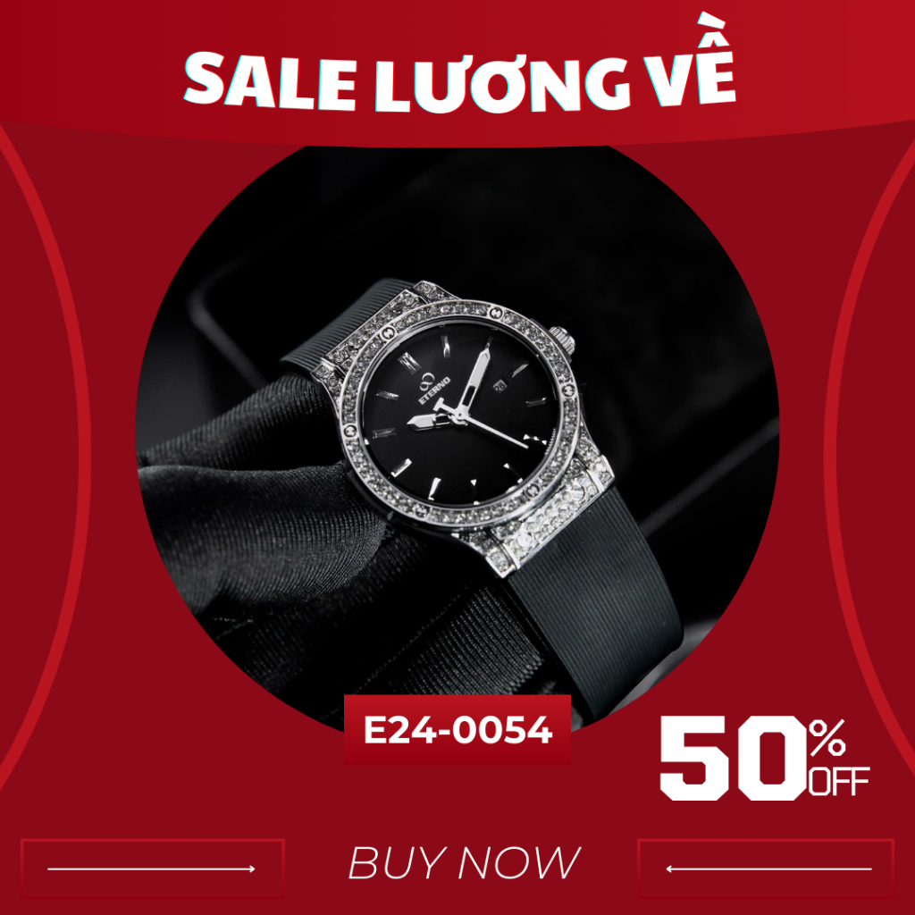 Đồng Hồ Nữ - Thương Hiệu ETERNO E24-0054 Viền đính đá, Dây cao su cao cấp - đồng hồ nữ đẹp