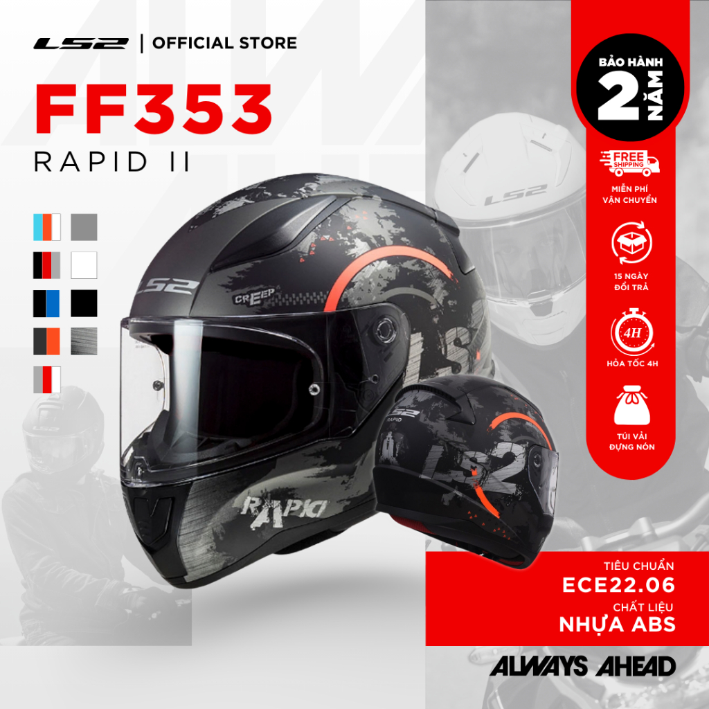 [Mua Kèm Deal Sốc] Mũ Bảo Hiểm Fullface LS2 FF353 Rapid II – Chuẩn An Toàn Mới ECE22.06