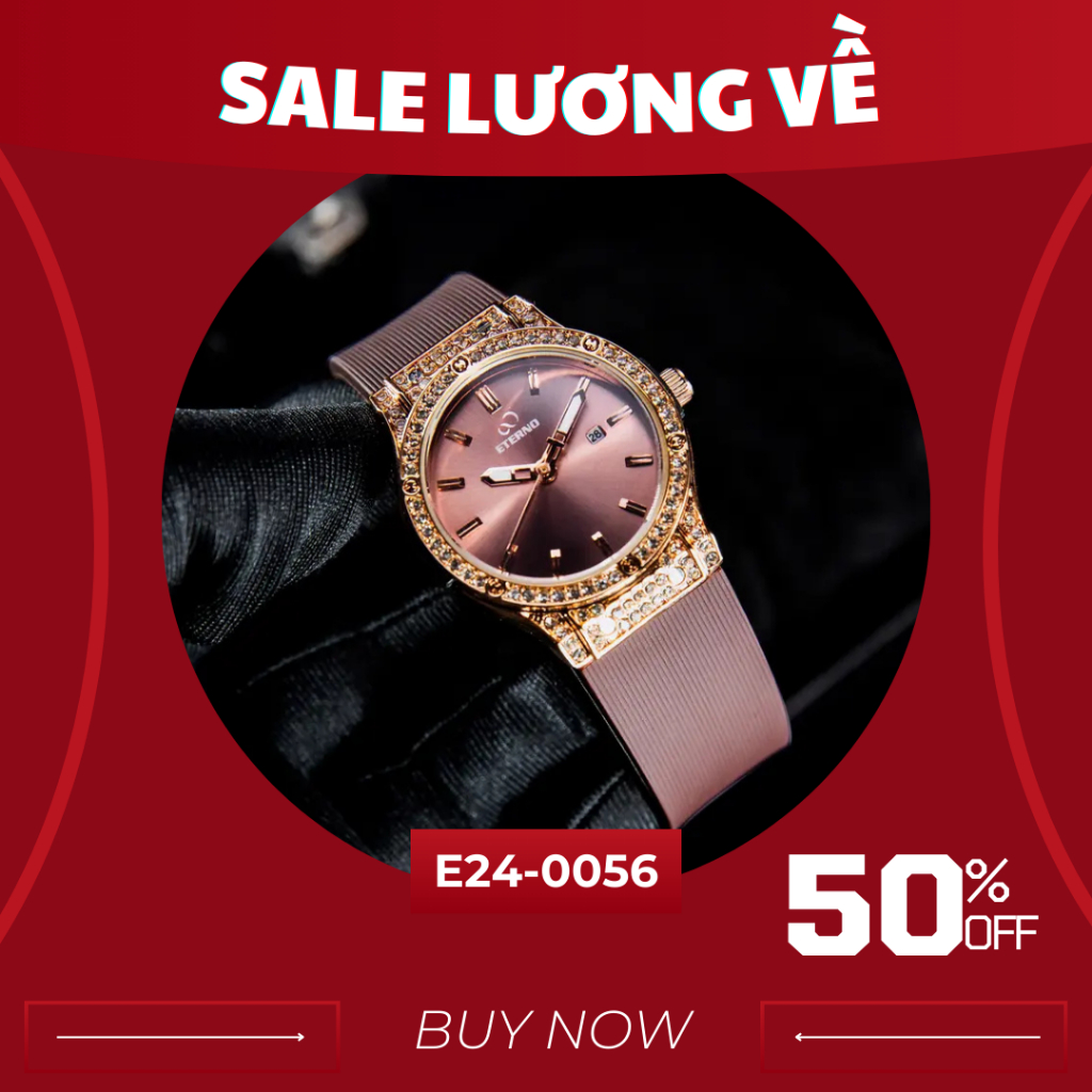 Đồng Hồ Nữ - Thương Hiệu ETERNO E24-0056 dây cao su non, viền đính đá tinh tế _ đồng hồ nữ