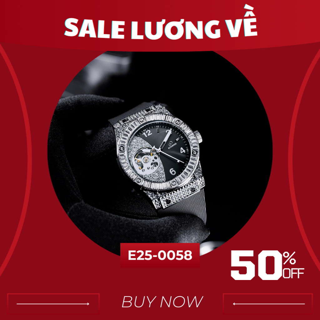 Đồng Hồ Cơ Nam ETERNO E25-0058 Automatic Đính Đá Ống Sang Trọng FULLBOX