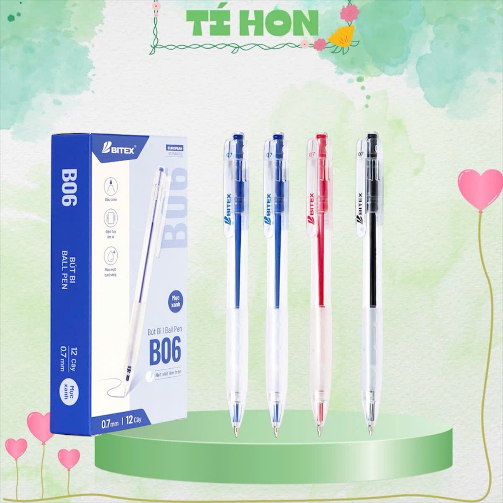 Combo 6/12 Bút Bi BITEX B06 – Ngòi 0.7mm – Viết Mượt – Bút Bấm Tiện Lợi