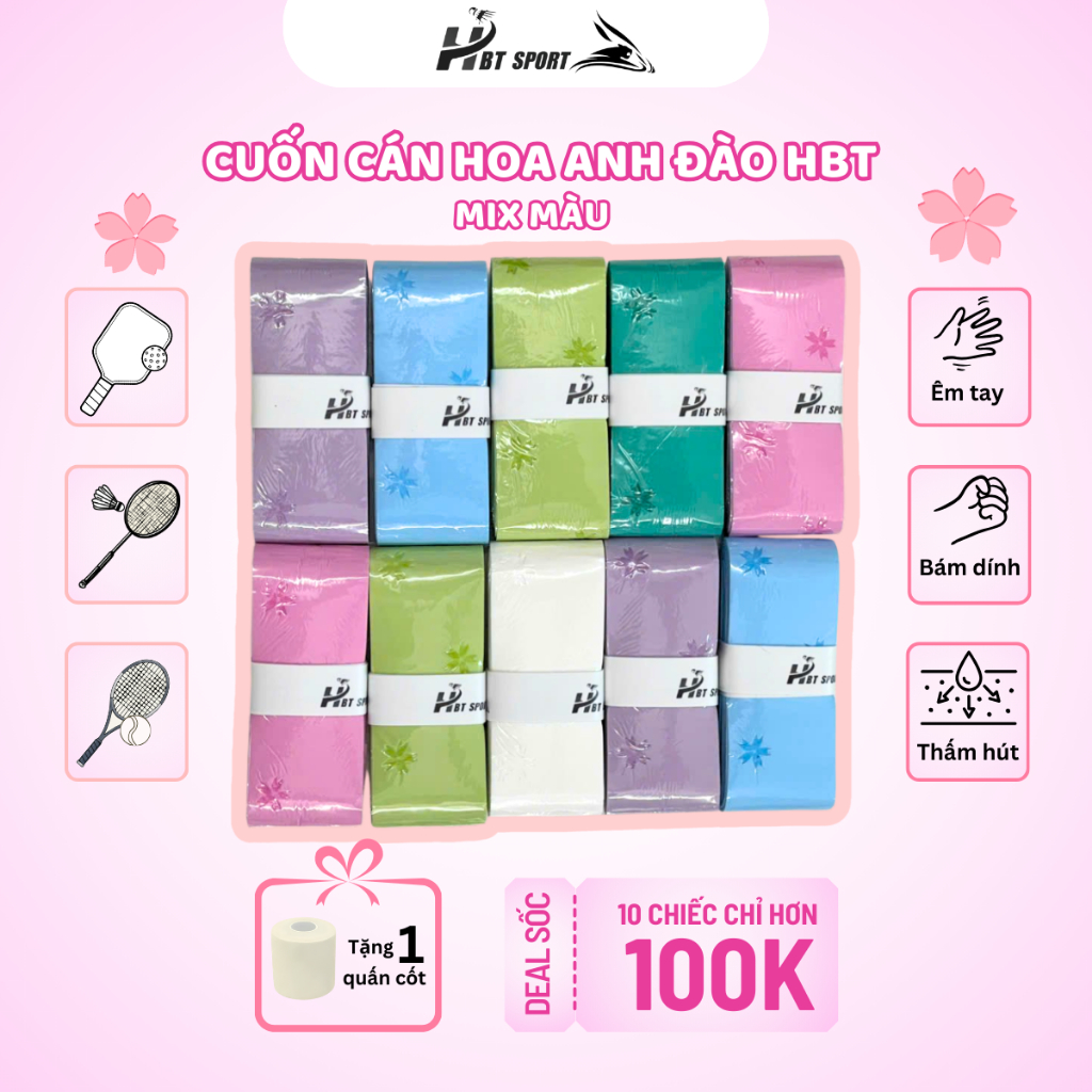 [Combo Hoa Rơi Cửa Phật] Quấn Cán Hoa Anh Đào Tặng Kèm 1 Cuốn Cốt, Cuốn Cán HBT Vợt Cầu Lông Pickleb