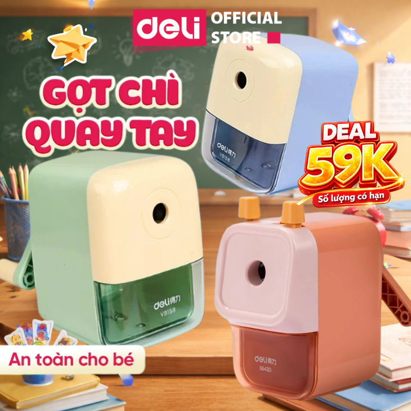 [🔥DEAL 59K]Gọt chì quay tay, chuốt bút chì màu pastel Deli gọt mọi loại chì nhỏ gọn sắc bén tiện lợi dễ thương an toàn