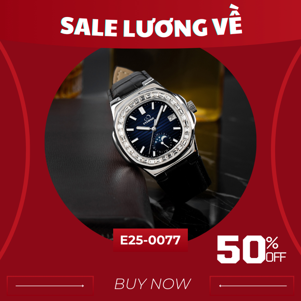 Đồng Hồ Nam - Thương Hiệu ETERNO E25-0077 Dây Da Thiết Kế Sang Trọng Lịch lãm - Đính Đá