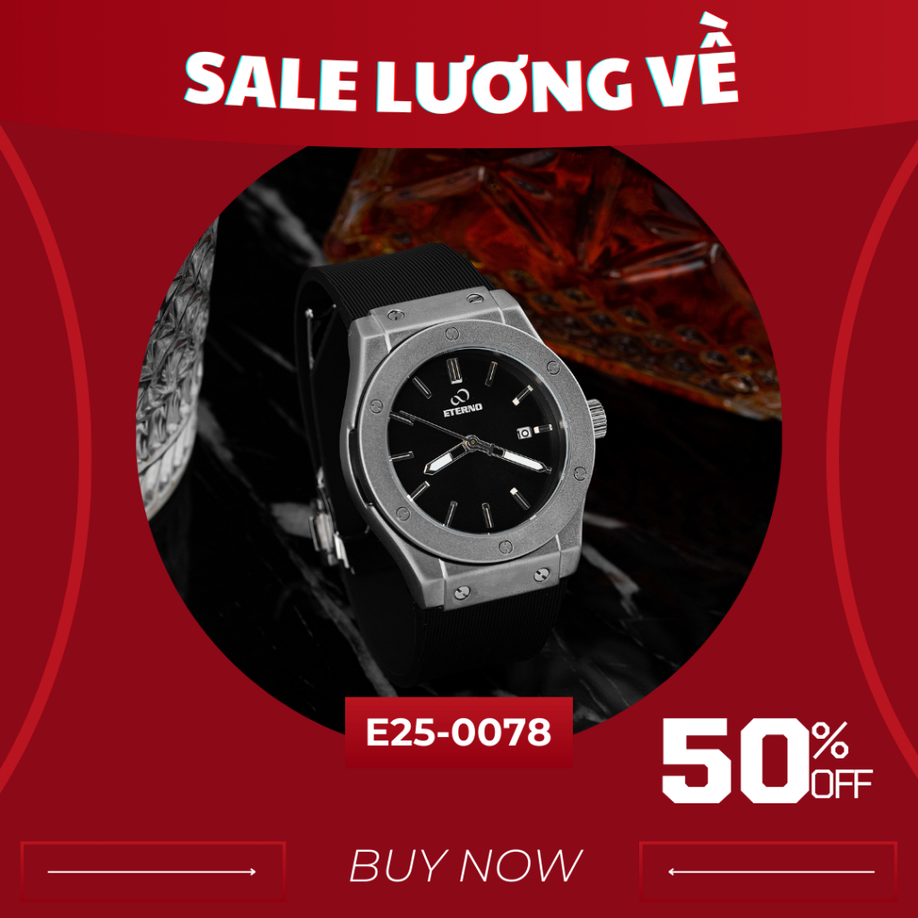 Đồng Hồ Nam - Thương Hiệu ETERNO E25-0078 Dây Cao Su Non, Chống Nước, Sang Trọng